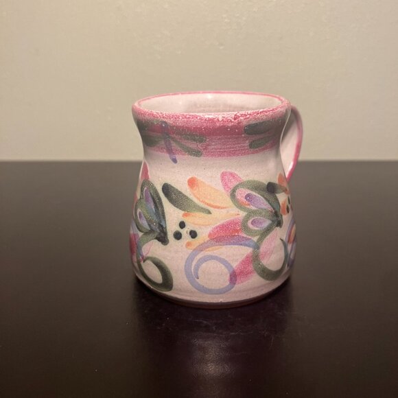 Hand Crafted Studio Art Pottery Mug Hand Painted Abstract Floral ~ Artist Signed - Picture 7 of 15